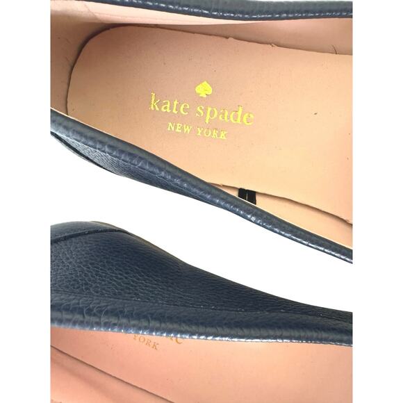 Kate Spade Women’s Carmen Navy Blue Leather Slip On Drive Loafer Gold Logo 7.5 M - Picture 7 of 10